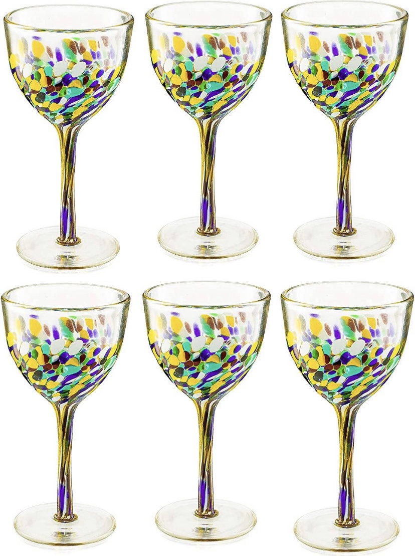 set of 4 confetti with color pebbles hand blown Mexican Glass 15 oz 